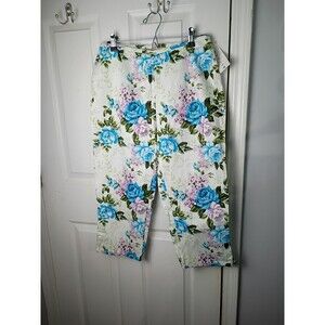 St John's Bay Women Floral Stretch Capri Pants Size 14P Multicolor Casual